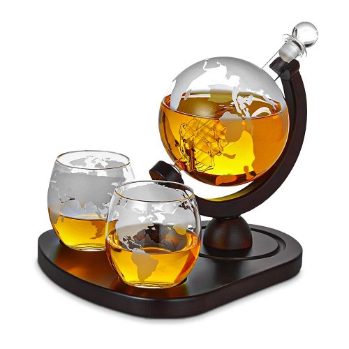 Set decantor whiskey Globe cu doua pahare