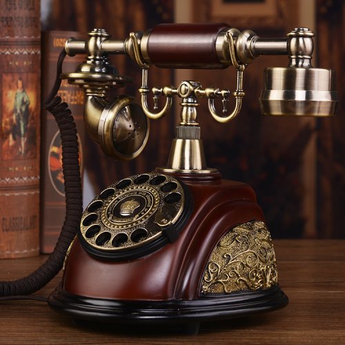 Telefon Antic Din Lemn Maro Si Metal Auriu