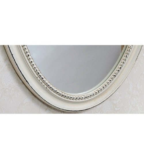 Oglinda Vintage Crem Ovala Cu Rama Decorata Cu Perlute